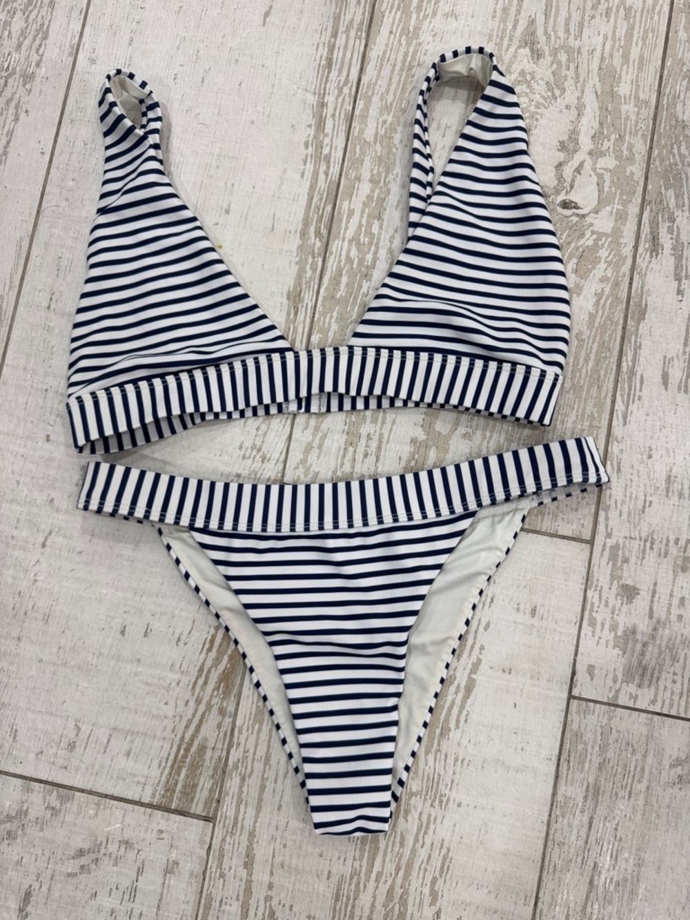 Tobi Navy and White Striped Triangle Bikini